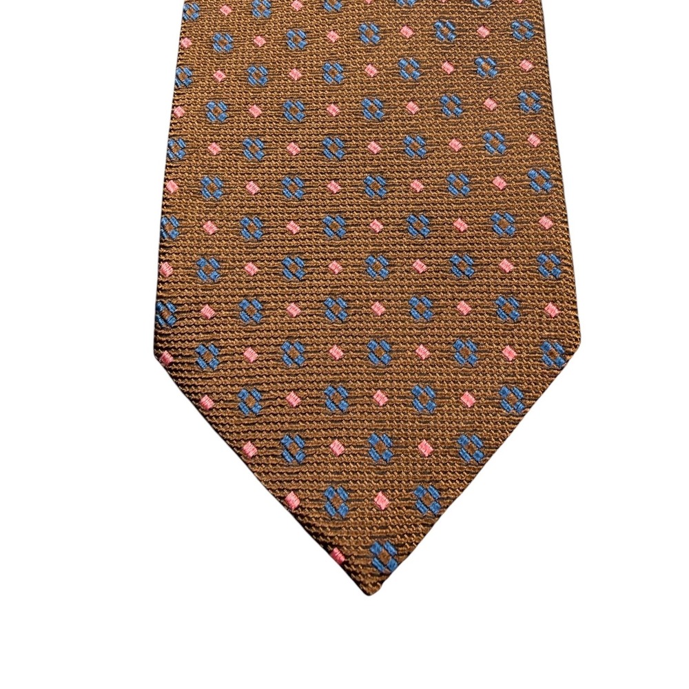 Ermenegildo Zegna Mens Necktie Silk Geometric Medallion Brown Blue Pink Italy 59